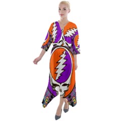 Quarter Sleeve Wrap Front Maxi Dress 