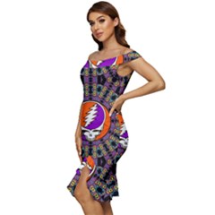Off Shoulder Ruffle Split Hem Bodycon Dress 