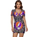 Gratefuldead Grateful Dead Pattern Low Cut Cap Sleeve Mini Dress