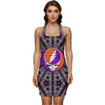 Gratefuldead Grateful Dead Pattern Sleeveless Wide Square Neckline Ruched Bodycon Dress