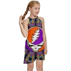 Kids  Halter Collar Waist Tie Chiffon Dress 