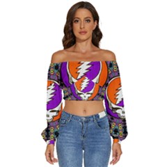Long Sleeve Crinkled Weave Crop Top 