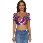 Gratefuldead Grateful Dead Pattern Short Sleeve Square Neckline Crop Top 