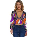 Gratefuldead Grateful Dead Pattern Long Sleeve Deep-V Velour Top