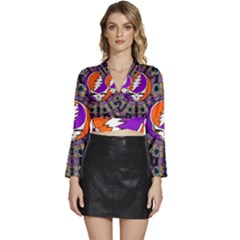 Long Sleeve Tie Back Satin Wrap Top 