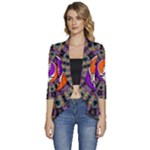 Gratefuldead Grateful Dead Pattern Women s 3/4 Sleeve Ruffle Edge Open Front Jacket