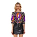 Gratefuldead Grateful Dead Pattern Mid Sleeve Drawstring Hem Top