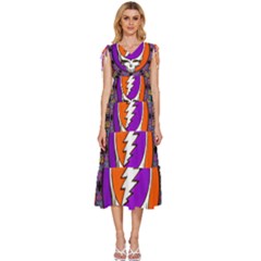 V-Neck Drawstring Shoulder Sleeveless Maxi Dress 