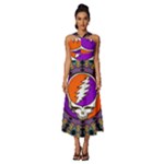 Gratefuldead Grateful Dead Pattern Sleeveless Cross Front Cocktail Midi Chiffon Dress
