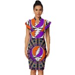 Gratefuldead Grateful Dead Pattern Vintage Frill Sleeve V-Neck Bodycon Dress