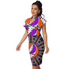 Vintage Frill Sleeve V-Neck Bodycon Dress 