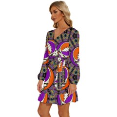 Long Sleeve Waist Tie Ruffle Velvet Dress 