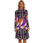 Gratefuldead Grateful Dead Pattern Long Sleeve Shirt Collar A-Line Dress