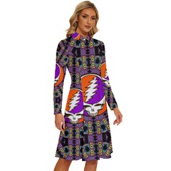 Long Sleeve Shirt Collar A-Line Dress 