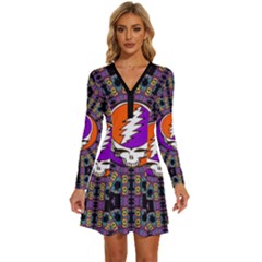 Long Sleeve Deep V Mini Dress  