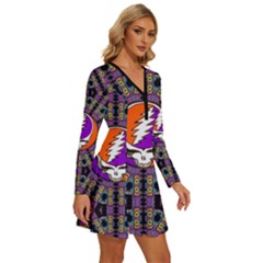 Long Sleeve Deep V Mini Dress  