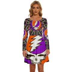 Long Sleeve Wide Neck Velvet Dress 