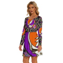 Long Sleeve Wide Neck Velvet Dress 