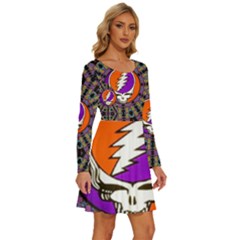Long Sleeve Wide Neck Velvet Dress 