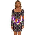Gratefuldead Grateful Dead Pattern Long Sleeve Square Neck Bodycon Velvet Dress