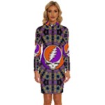 Gratefuldead Grateful Dead Pattern Long Sleeve Shirt Collar Bodycon Dress