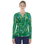 Golf Course Par Golf Course Green V-Neck Long Sleeve Top