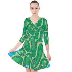 Quarter Sleeve Front Wrap Dress 