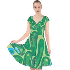Cap Sleeve Front Wrap Midi Dress 
