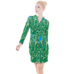 Golf Course Par Golf Course Green Button Long Sleeve Dress
