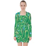 Golf Course Par Golf Course Green V-neck Bodycon Long Sleeve Dress