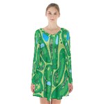Golf Course Par Golf Course Green Long Sleeve Velvet V-neck Dress