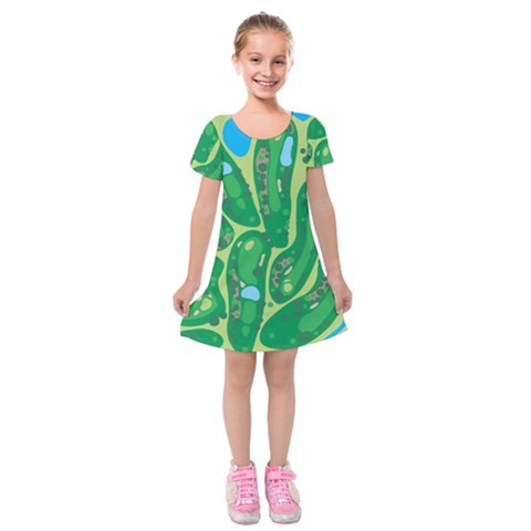 Golf Course Par Golf Course Green Kids  Short Sleeve Velvet Dress from ArtsNow.com