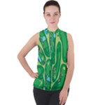 Golf Course Par Golf Course Green Mock Neck Chiffon Sleeveless Top