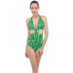 Golf Course Par Golf Course Green Halter Front Plunge Swimsuit