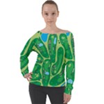 Golf Course Par Golf Course Green Off Shoulder Long Sleeve Velour Top