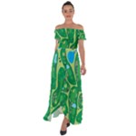Golf Course Par Golf Course Green Off Shoulder Open Front Chiffon Dress