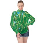 Golf Course Par Golf Course Green High Neck Long Sleeve Chiffon Top