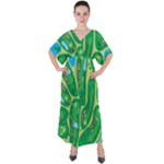 Golf Course Par Golf Course Green V-Neck Boho Style Maxi Dress