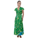 Golf Course Par Golf Course Green Flutter Sleeve Maxi Dress