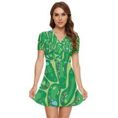V-Neck High Waist Chiffon Mini Dress 