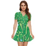 Golf Course Par Golf Course Green V-Neck High Waist Chiffon Mini Dress