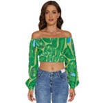 Golf Course Par Golf Course Green Long Sleeve Crinkled Weave Crop Top