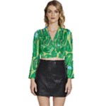 Golf Course Par Golf Course Green Long Sleeve Tie Back Satin Wrap Top