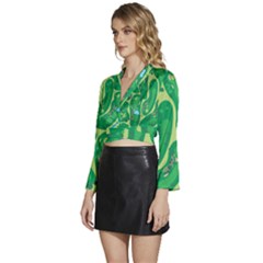 Long Sleeve Tie Back Satin Wrap Top 