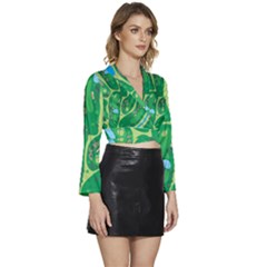 Long Sleeve Tie Back Satin Wrap Top 
