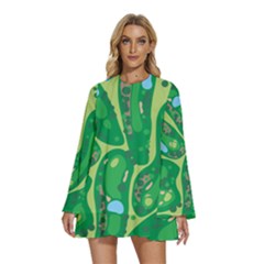 Round Neck Long Sleeve Bohemian Style Chiffon Mini Dress 