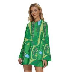 Round Neck Long Sleeve Bohemian Style Chiffon Mini Dress 