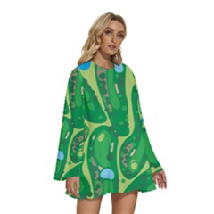 Round Neck Long Sleeve Bohemian Style Chiffon Mini Dress 