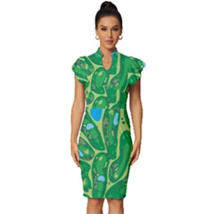 Vintage Frill Sleeve V-Neck Bodycon Dress 