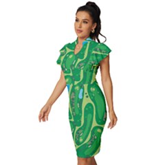 Vintage Frill Sleeve V-Neck Bodycon Dress 